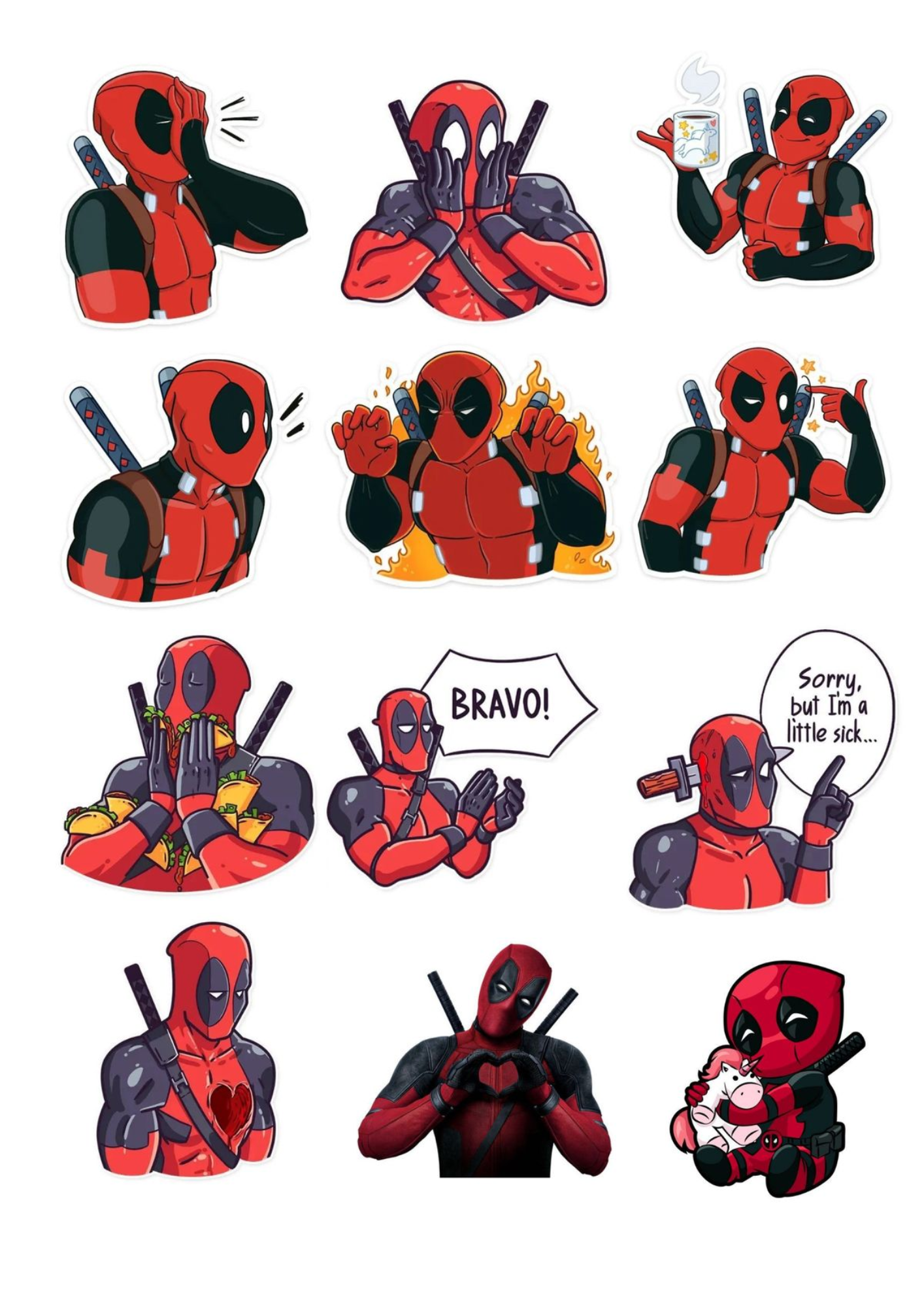 Deadpool Cartoon Style Stickers (12 pcs)