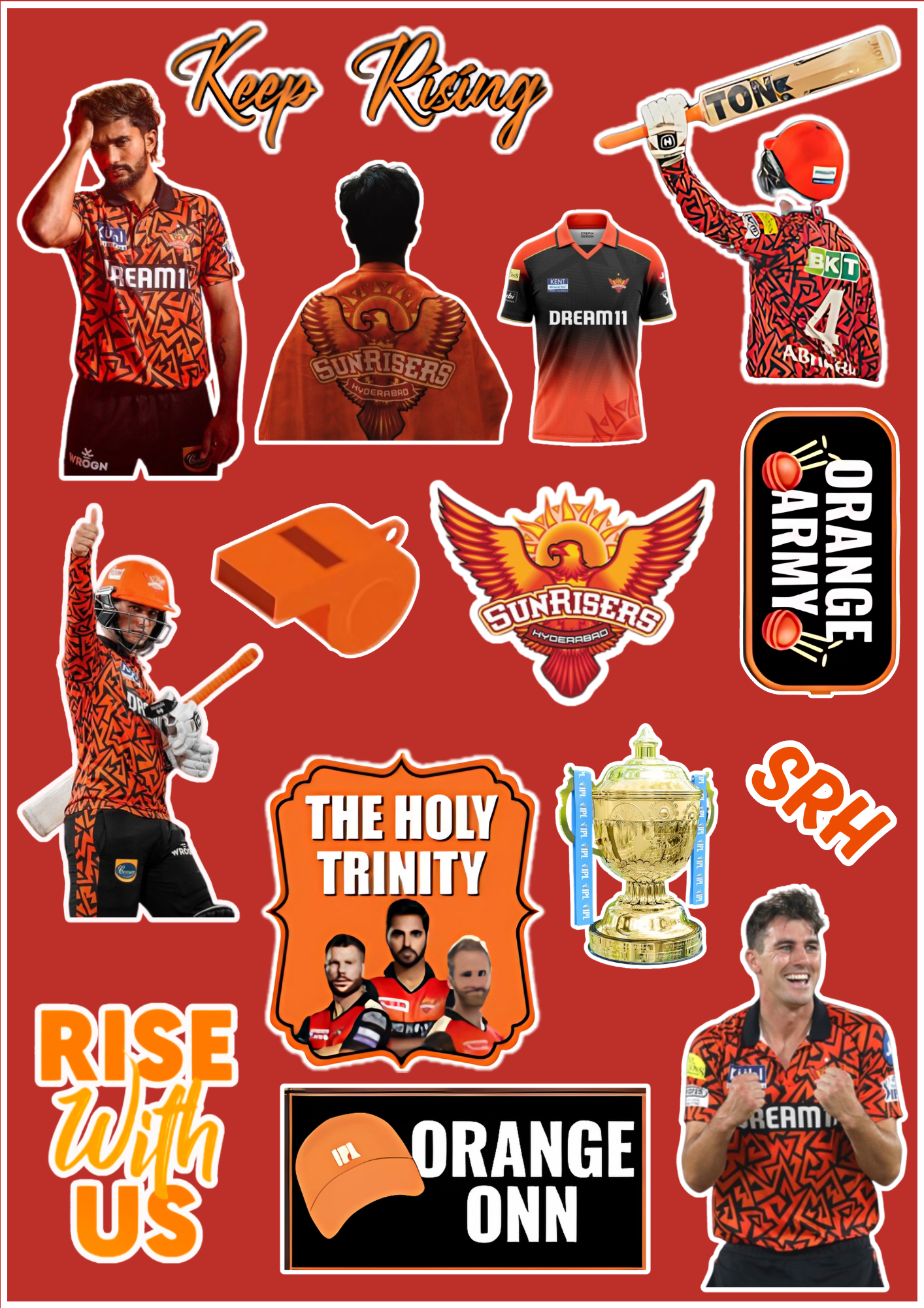 Orange Army Sticker Set – SRH Fan Collection (14 Pcs)