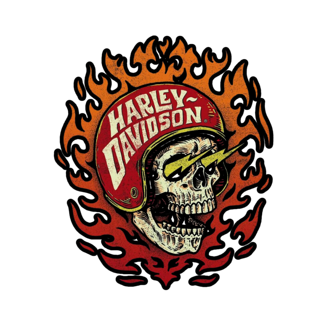 Biker Brotherhood Flaming Skull Rider Emblem