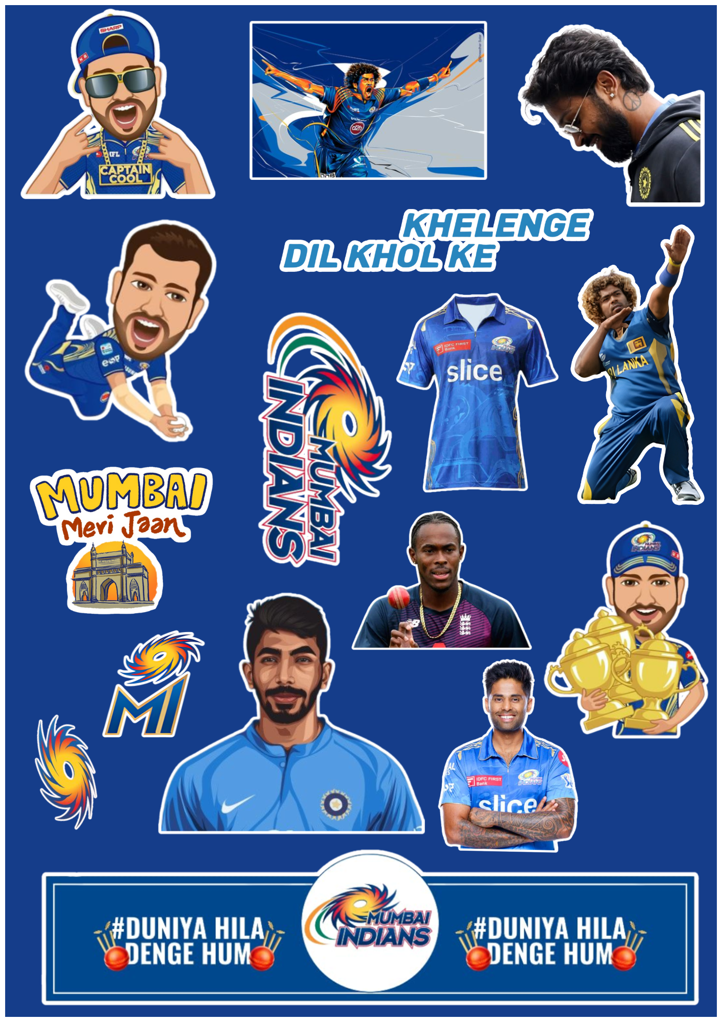 IPL MI Sticker Pack – Duniya Hila Denge Edition (15 Pcs)