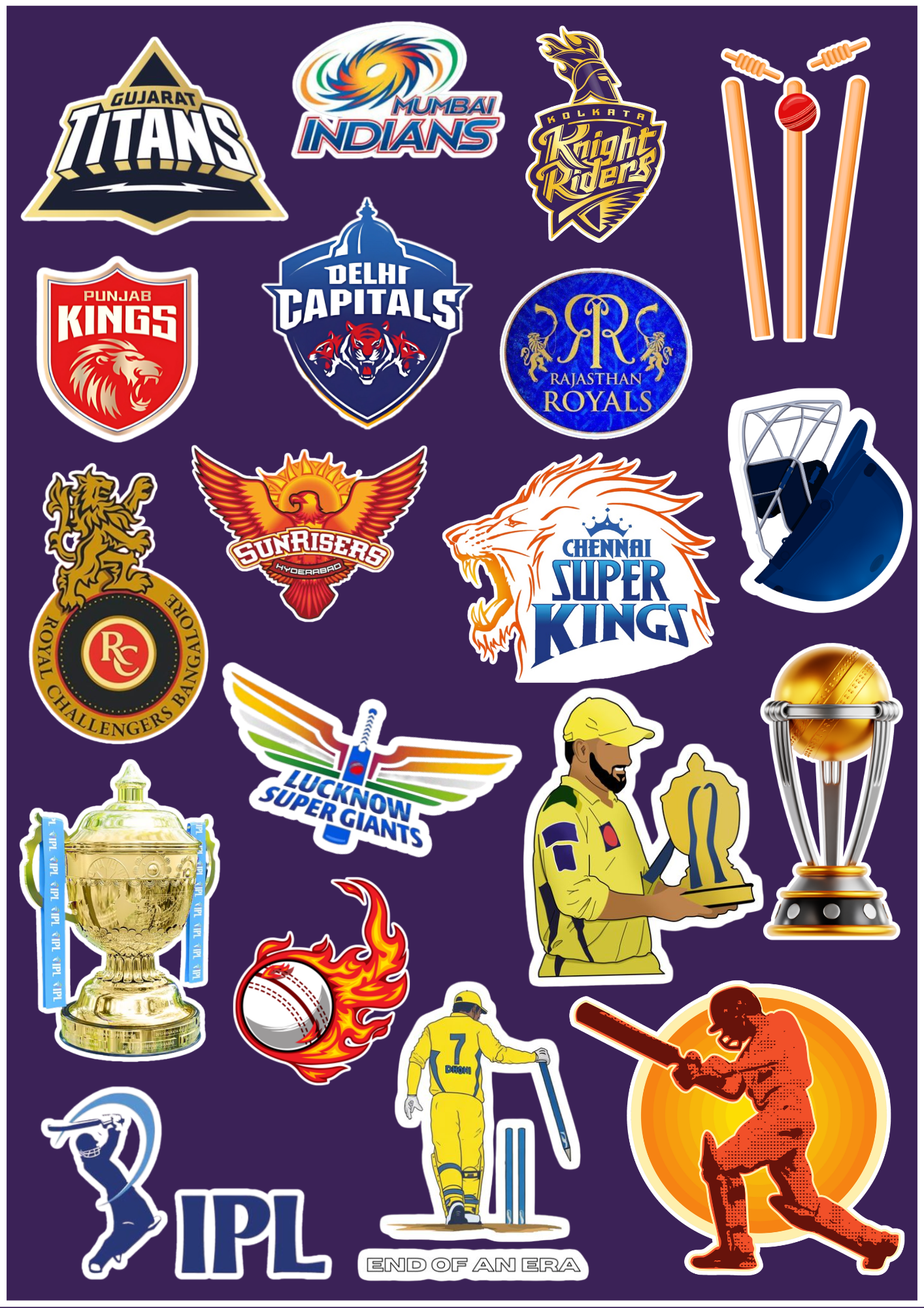 IPL Legends Edition – All Teams & Icons Sticker Pack (18 Pcs)
