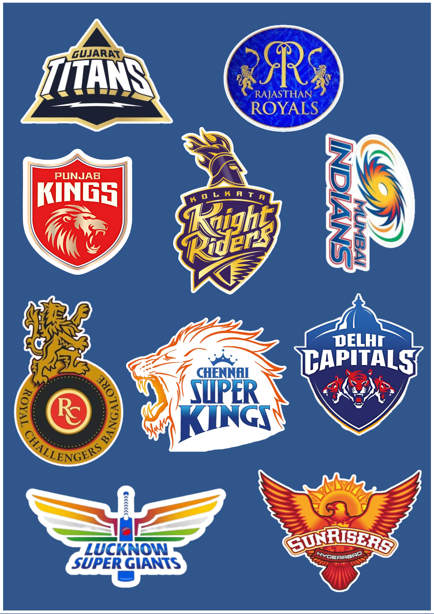 IPL Team Logos – Official Franchises Sticker Pack (12 Pcs)