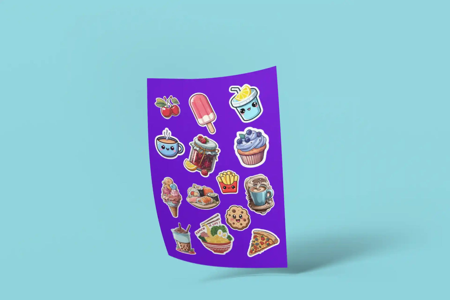 Fun Foodie Delights with Cute Expressions Sticker Pack (14 Pcs)