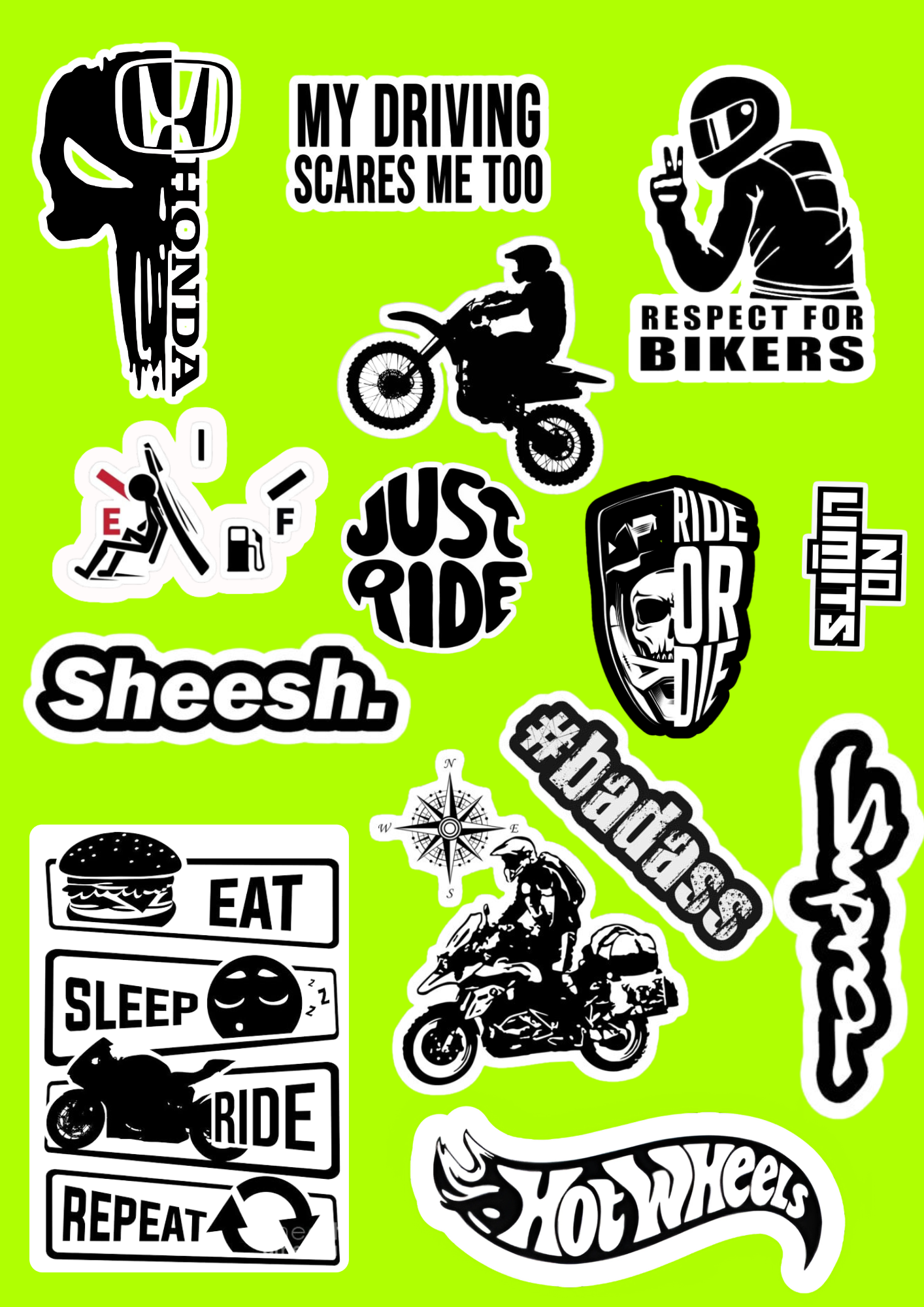 Extreme Biker Adventure Ride Sticker Pack (14 Pcs)