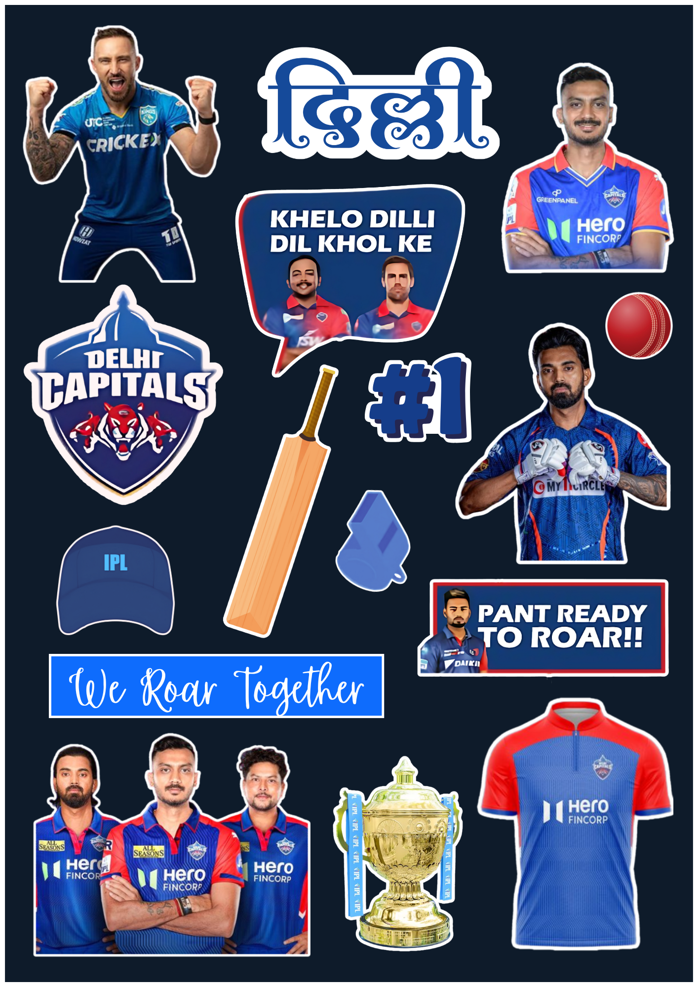 Delhi Capitals Sticker Pack – Roar with Dilli’s Finest (15+ Pieces)