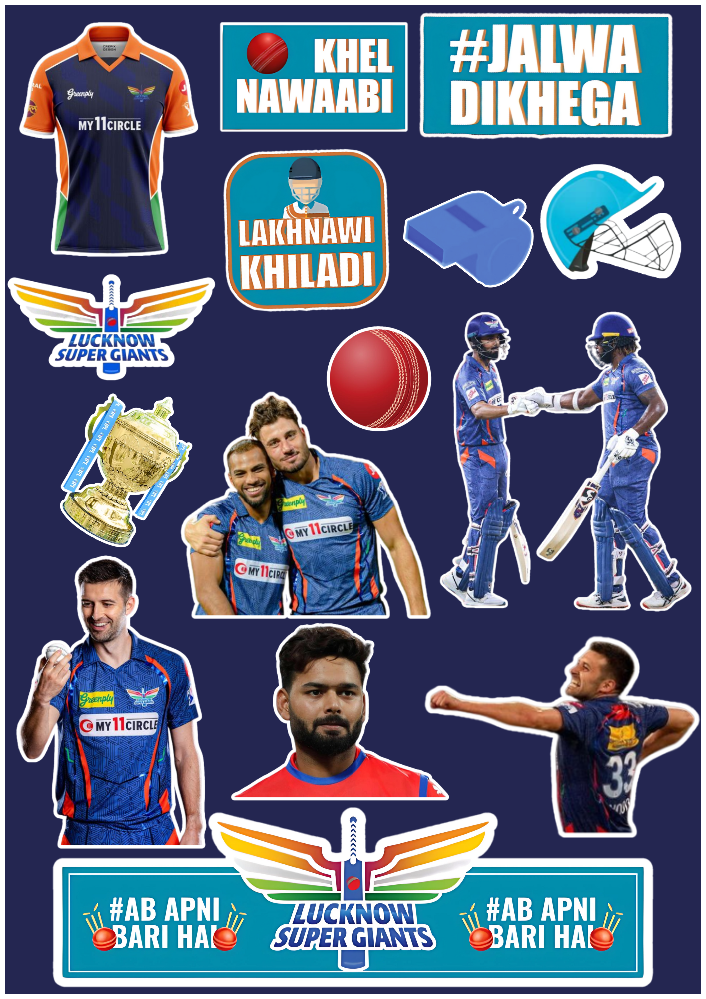 IPL LSG Sticker Pack – Super Giants Fan Edition (15 Pcs)