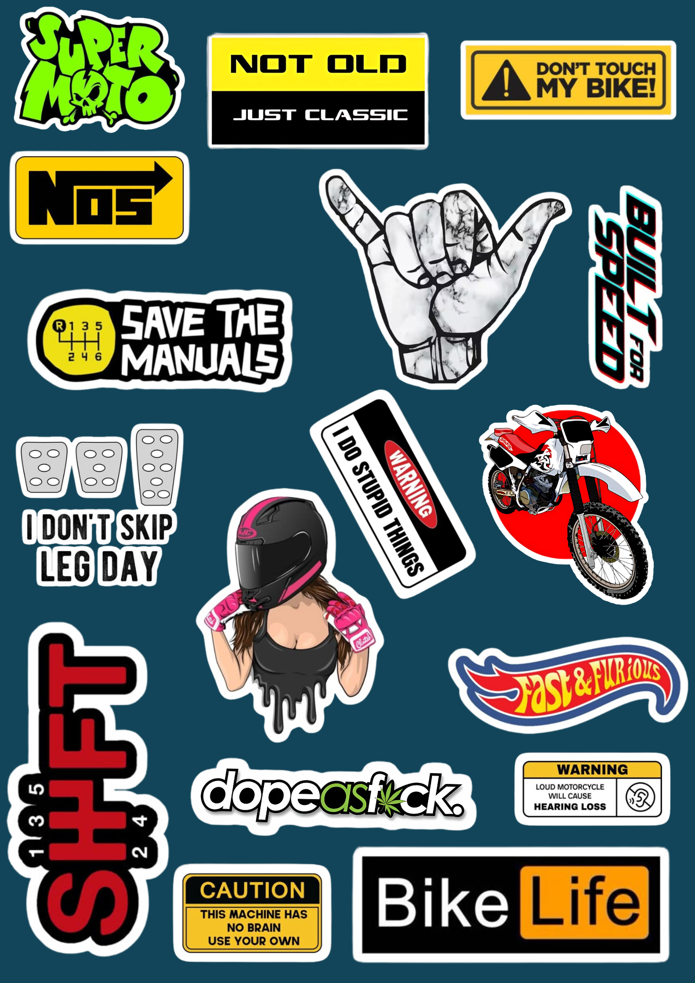 Racing Speed Thrill Motorcycle Stickers Set (17 Pcs)