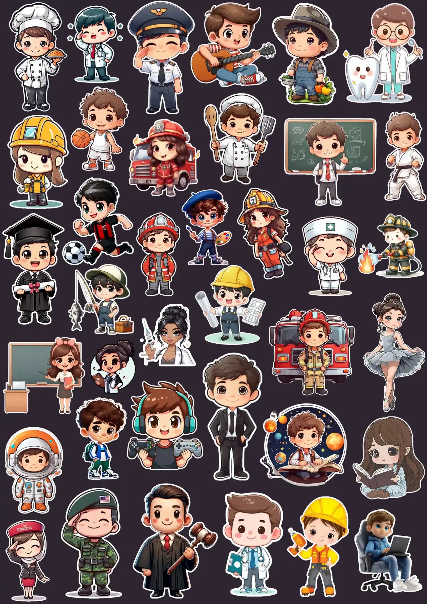 Cute Occupation Characters in Professional Sticker Pack (38 Pcs)