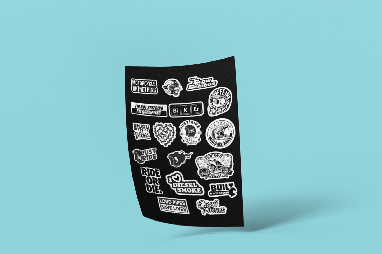 Monochrome Classic Motorcycle Rider Decals (18 Pcs)
