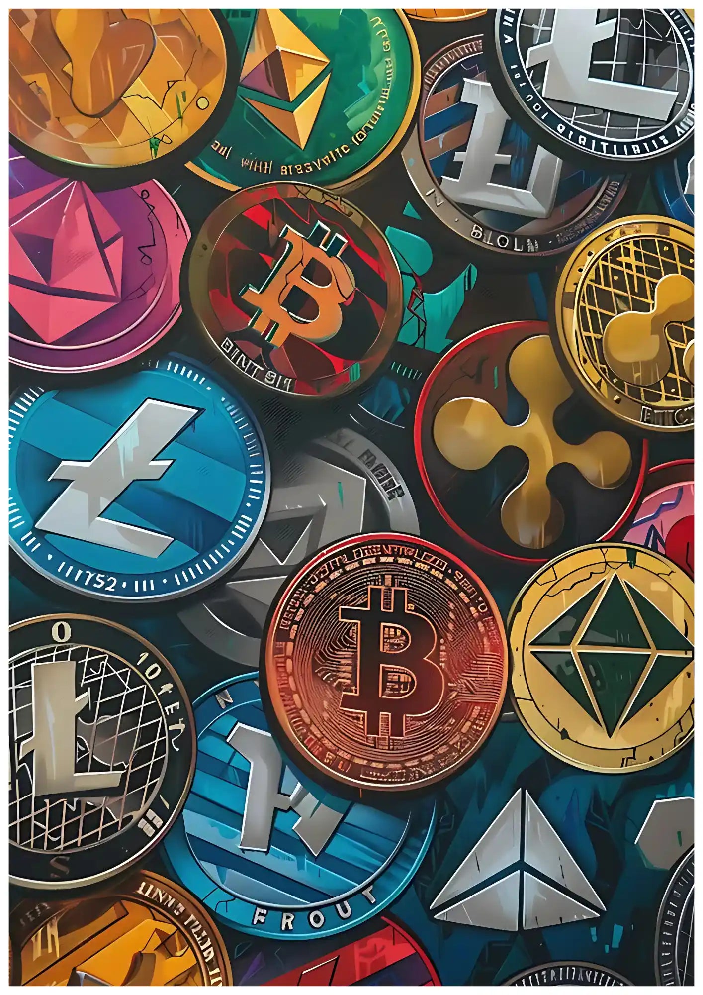 Colorful Artistic Coin Collection Decorative Poster