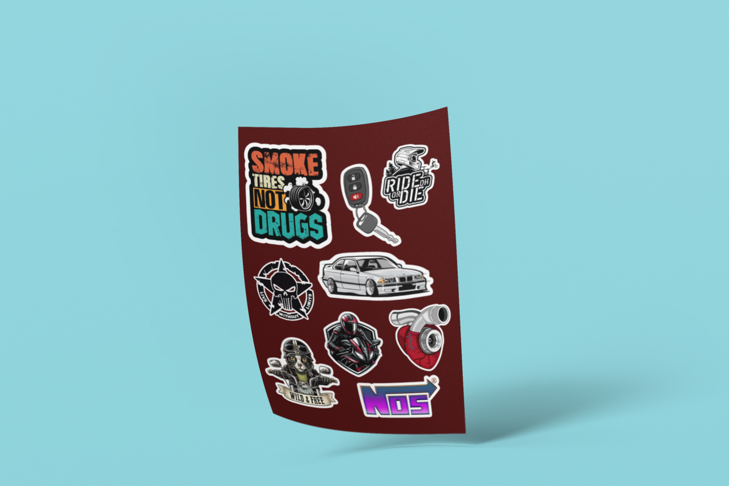 Smoke Tires Not Drugs Biker Stickers Pack (9 Pcs)