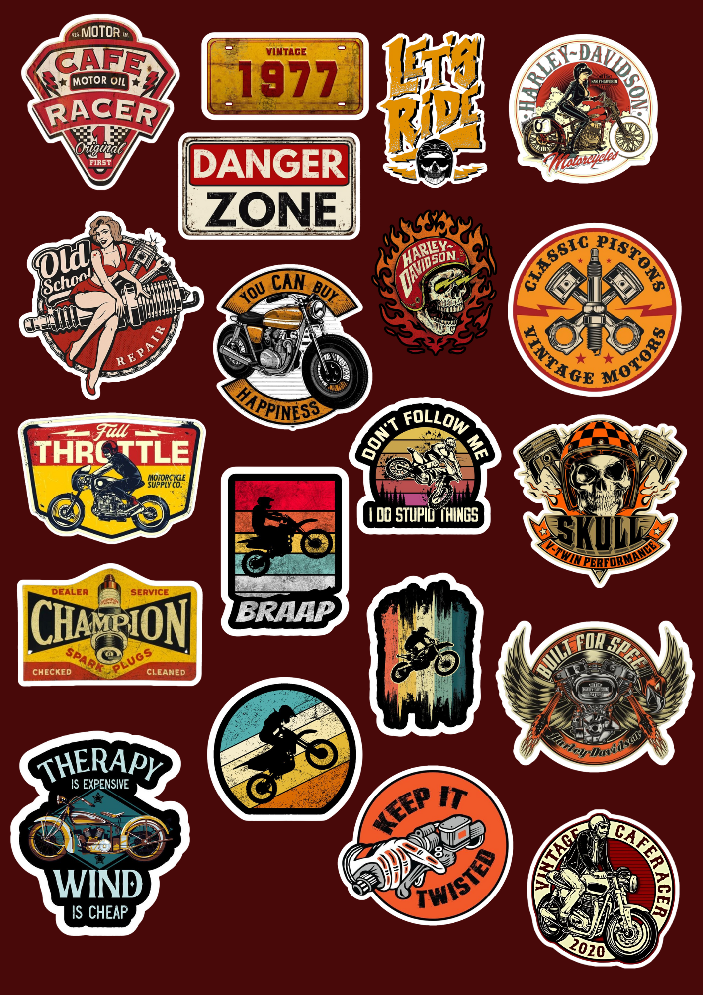 Vintage Racing Legends Motorcycle Sticker Pack (20 Pcs)