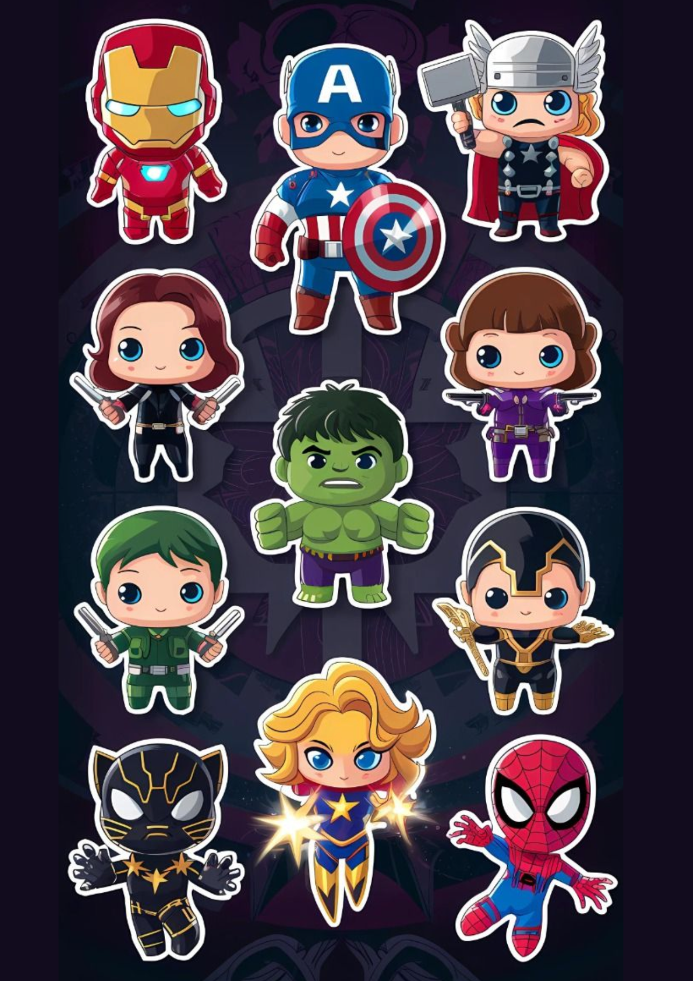 Cute Marvel Character Sticker Pack (11 pcs)