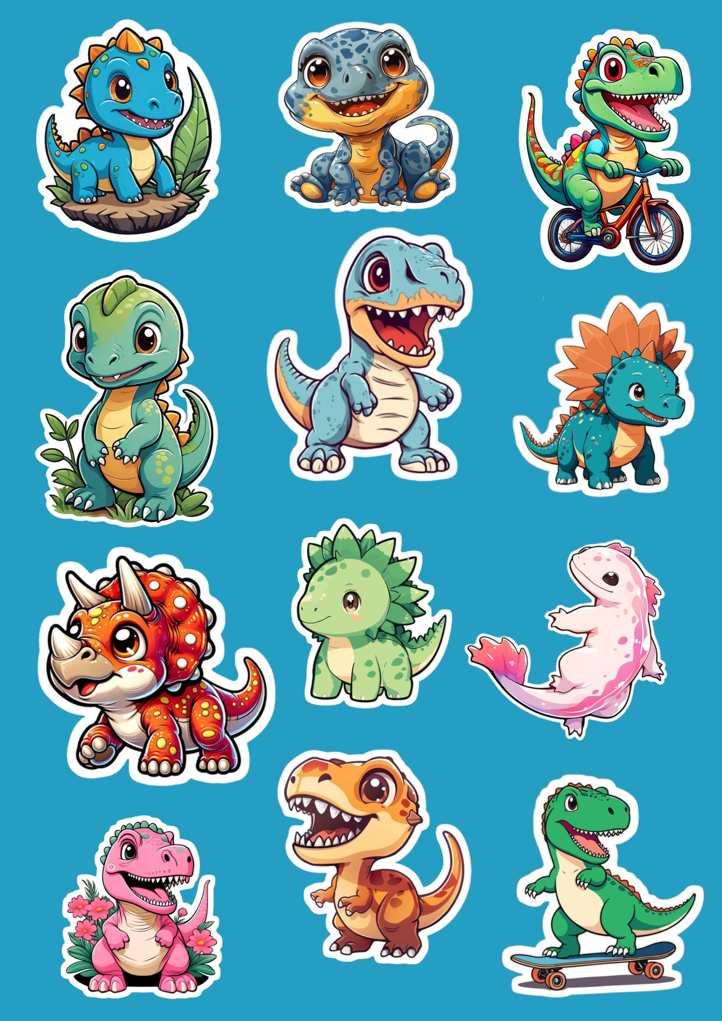 Dinosaur Stickers for Prehistoric Adventure Lovers Sticker Pack (12 Pcs)