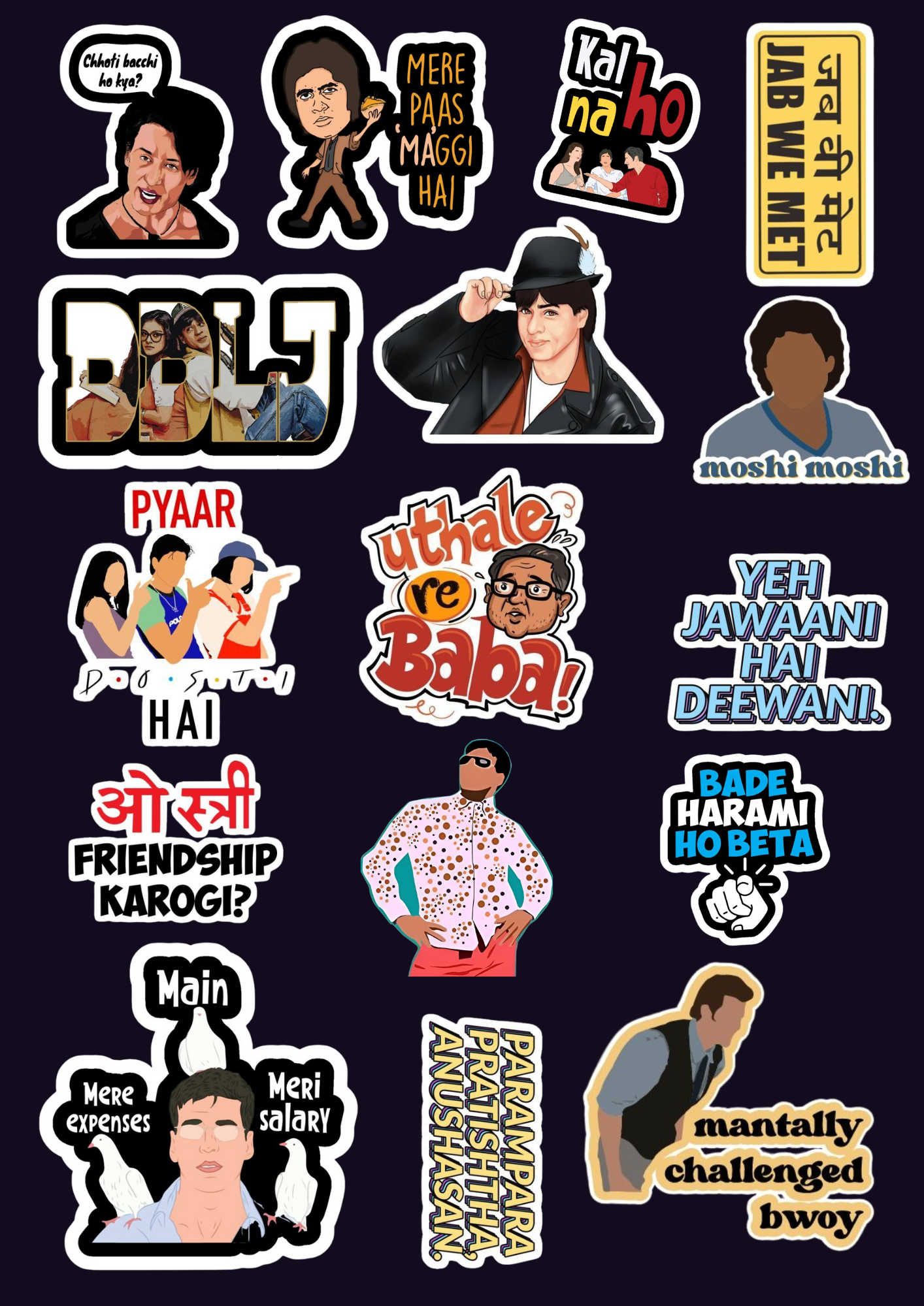 Old movie dialogue based sticker packs with dark background