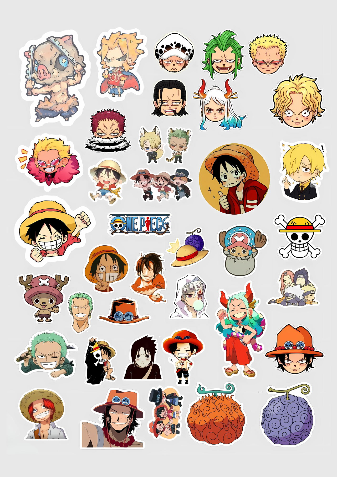 Collection of colorful Monkey D lufy One Piece anime character stickers on a white background