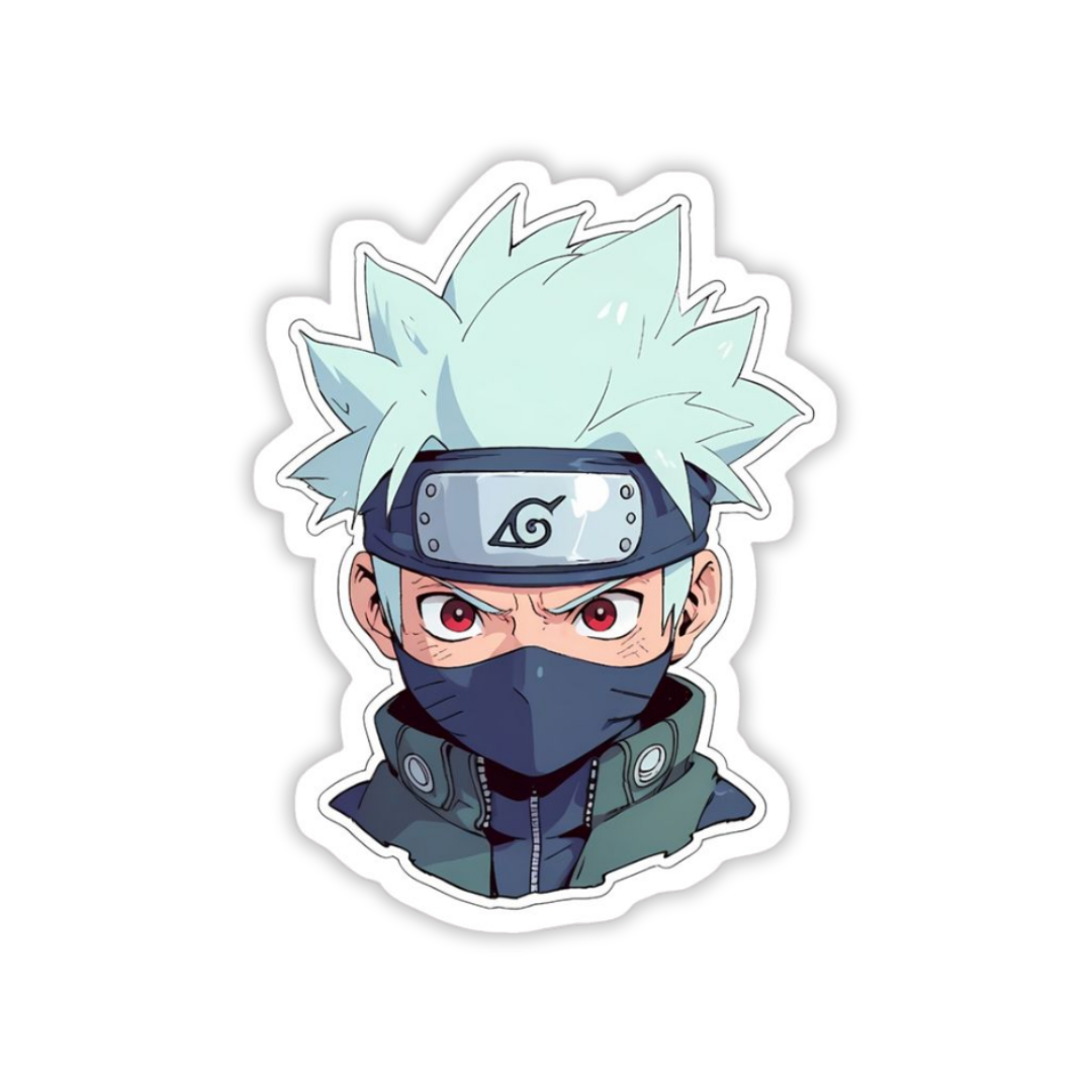 Sticker of an anime character of Itachi Uchiha Naruto Anime with spiky hair and headband on a white background