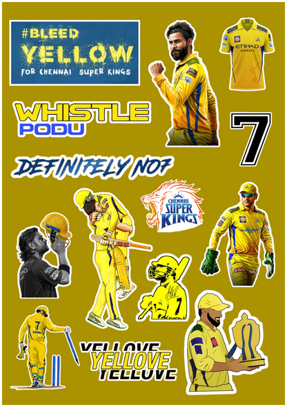CSK Spirit Sticker Pack – Bleed Yellow Edition (8 Pcs)