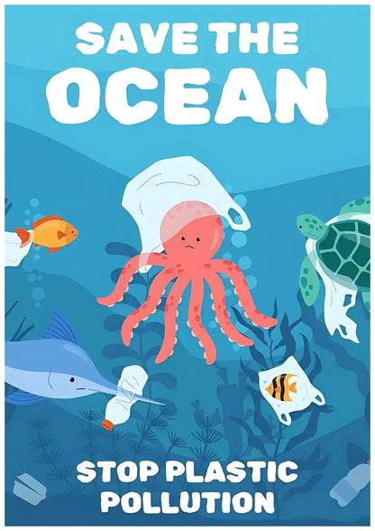 Save the Ocean, Stop Plastic Pollution Poster
