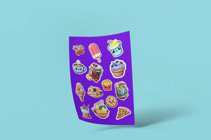 Fun Foodie Delights with Cute Expressions Sticker Pack (14 Pcs)