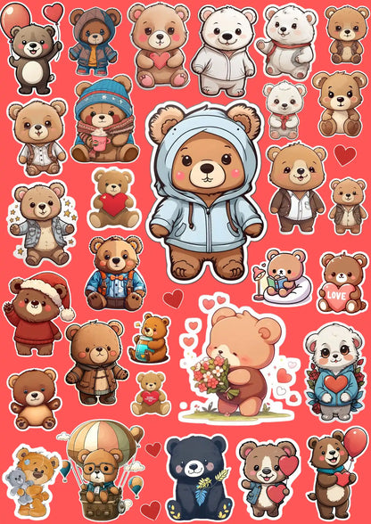 Adorable Teddy Bears in Cute Cozy Sticker Pack (31 Pcs)