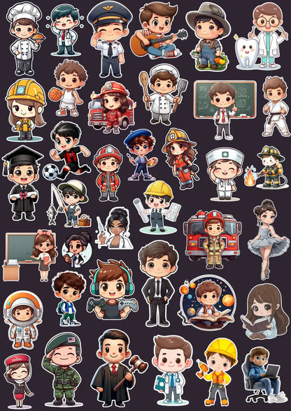 Cute Occupation Characters in Professional Sticker Pack (38 Pcs)