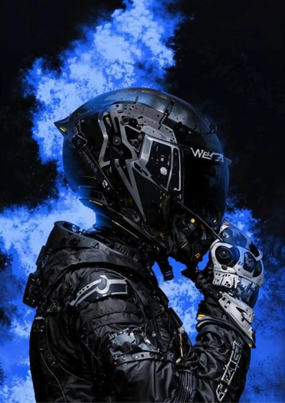 Dark Warrior with Blue Flames