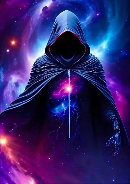 Mysterious Hooded Figure Galaxy Theme