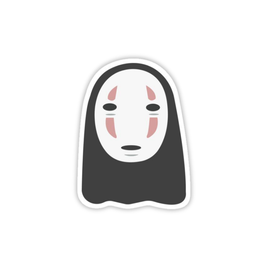 Sticker of a character with a black hood and white face on a white background