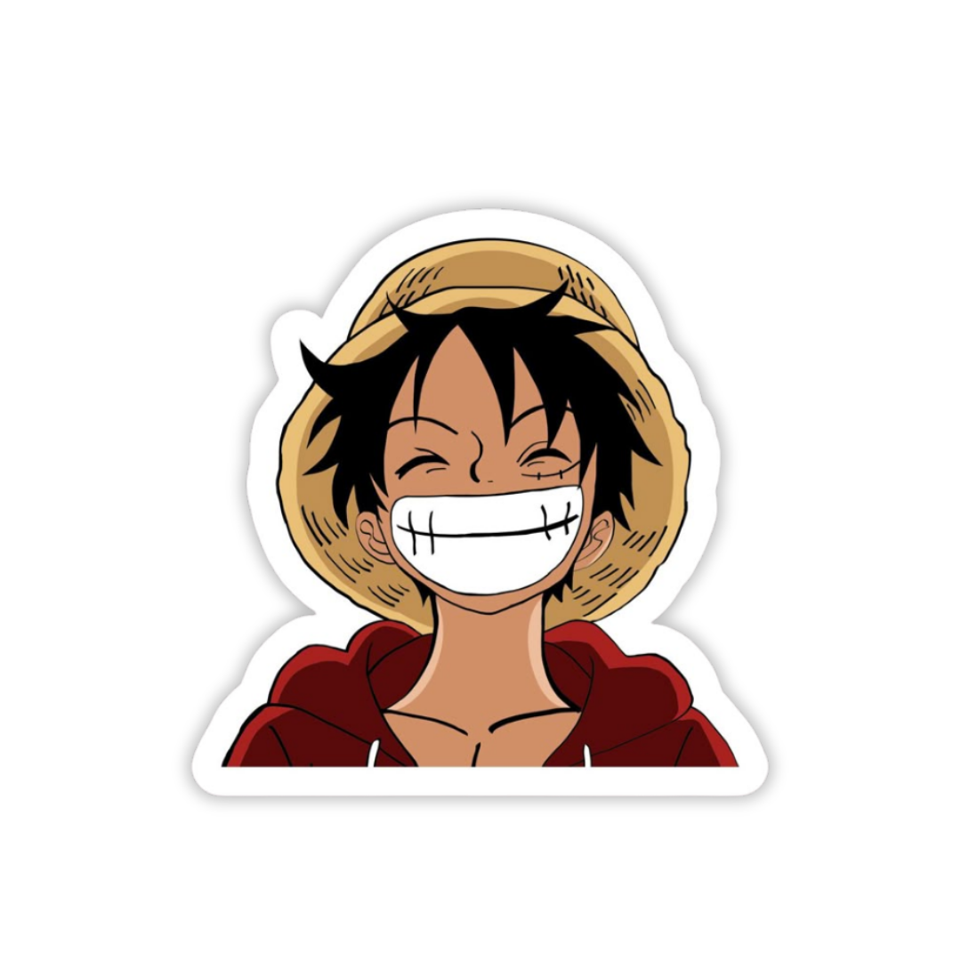 Sticker of an anime charcater Monkey D Luffy from One piece with a wide smile on a white background