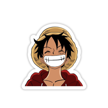 Sticker of an anime charcater Monkey D Luffy from One piece with a wide smile on a white background